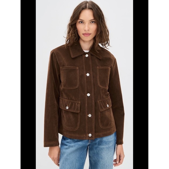 NWT Avec Les Filles Barn Jacket Faux Suede Western 70s Boho Old Money M - Picture 2 of 12